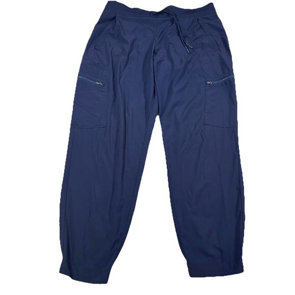 Athleta Venture Pants Women 14 Blue Cargo Zip Pockets Drawstring Tapered Jogger - Picture 1 of 11